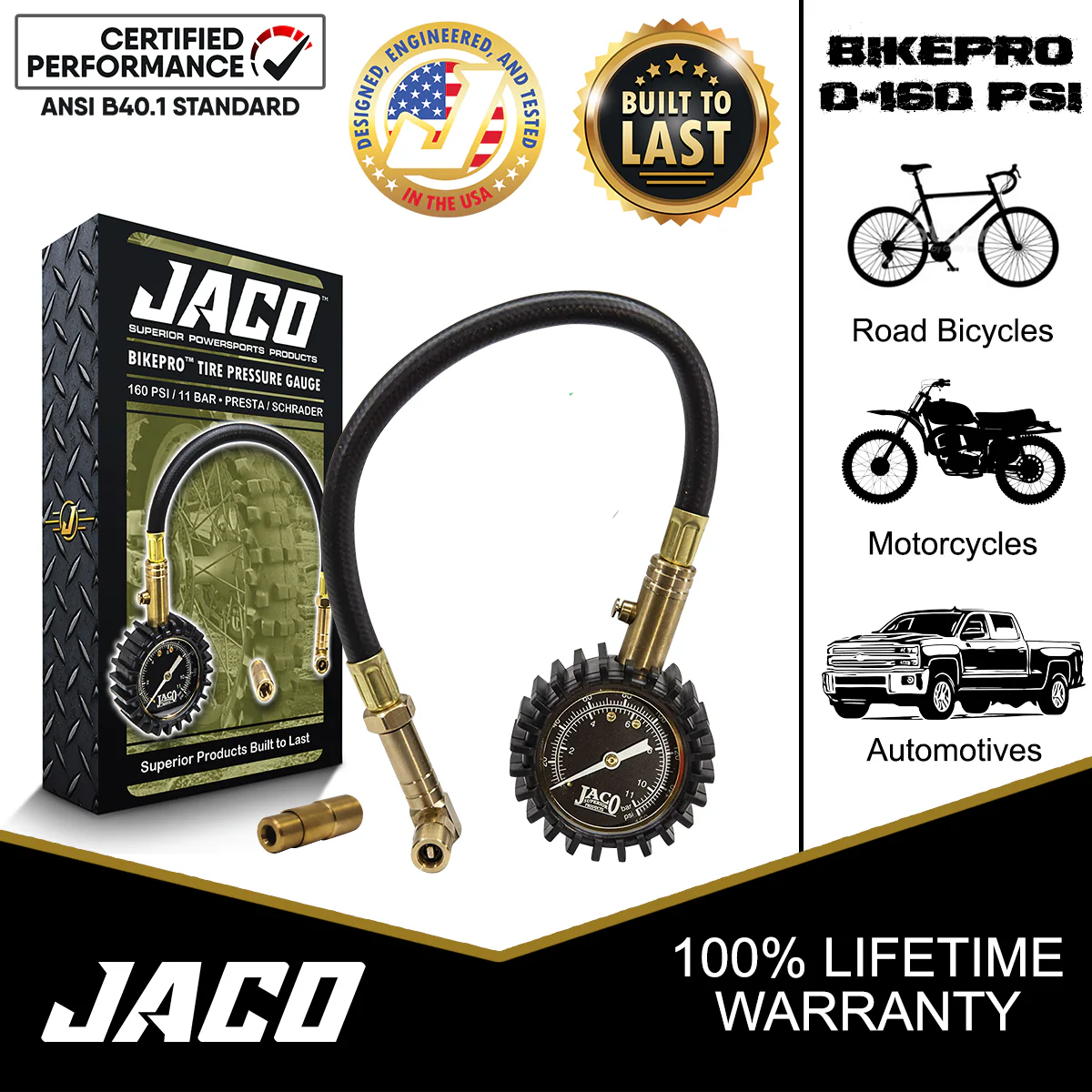 BikePro™ Presta Tire Pressure Gauge - 160 PSI | Presta & Schrader (Hybrid/Road Bikes) - Image 7